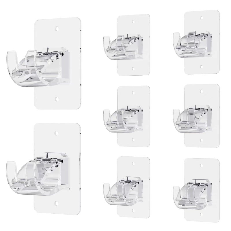 CIEMGNZOC 8PCS No Drill Curtain Rod Brackets  Self-Adhesive Curtain Rods No Drilling  Nail Free Adjustable Curtain Rod Holders  Curtain Hooks for Rod Less Than 1.57 Inch Diameter (Transparent) - Image 1
